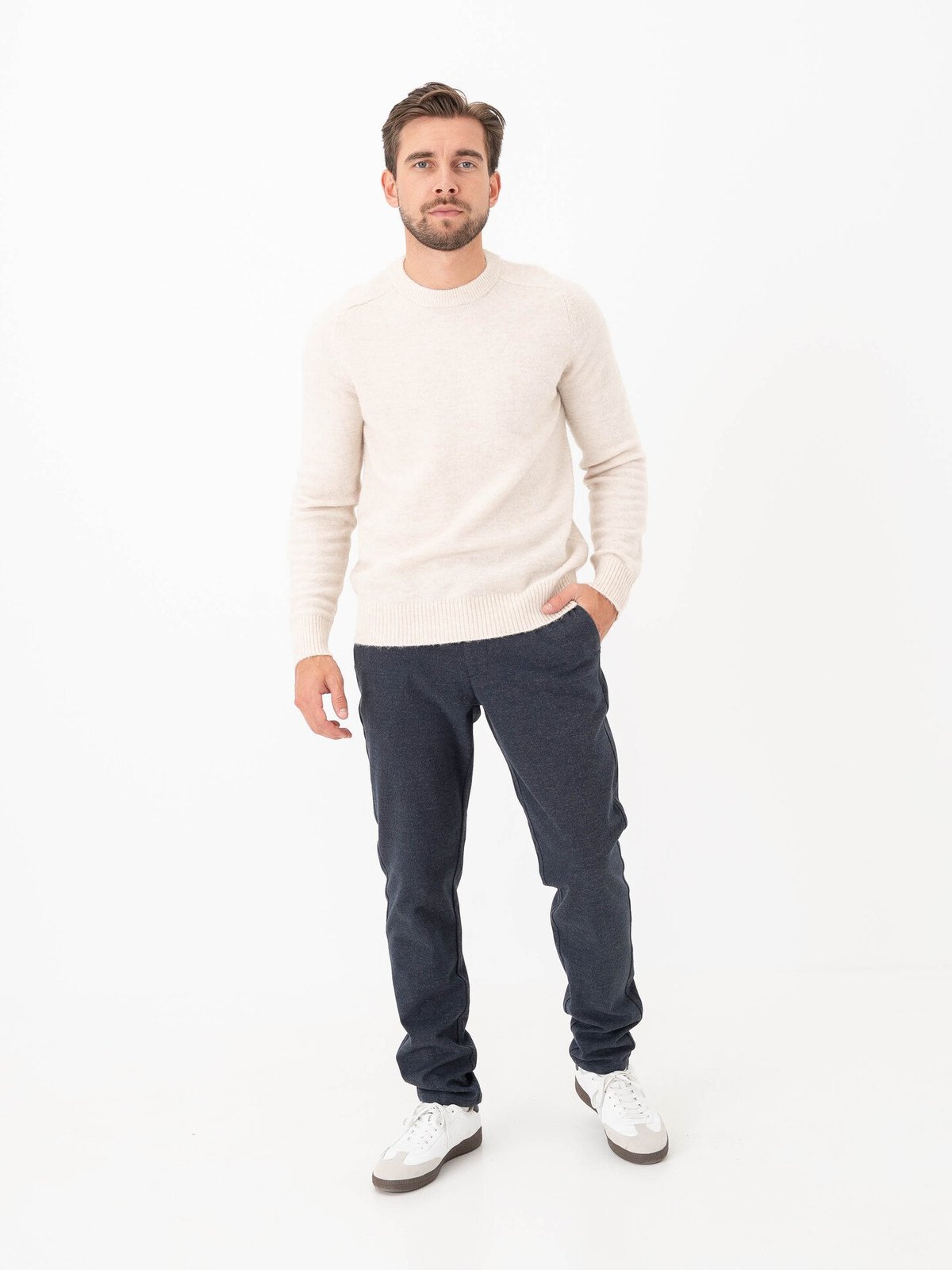Selected Homme Rai Long Sleeve Knit Crew Neck Oatmeal Melange