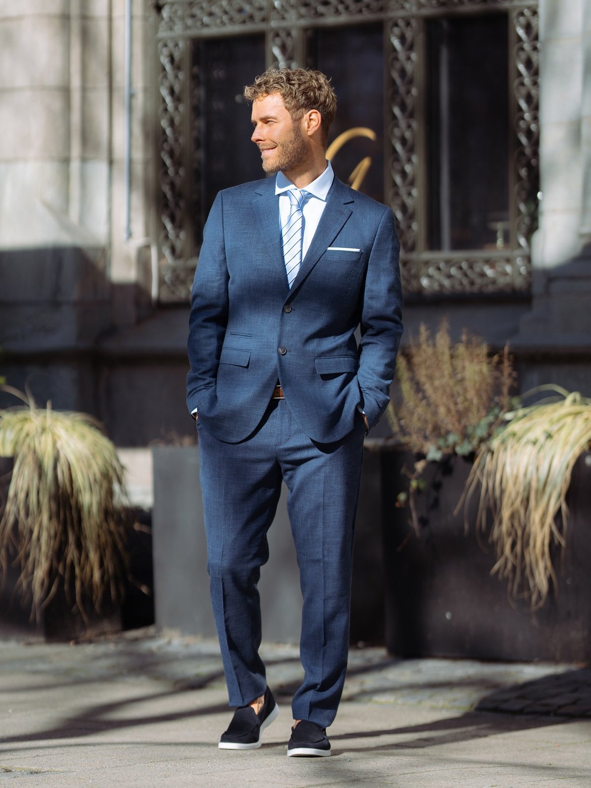 Selected Homme Slim-Oasis Linen Blazer Dark Navy