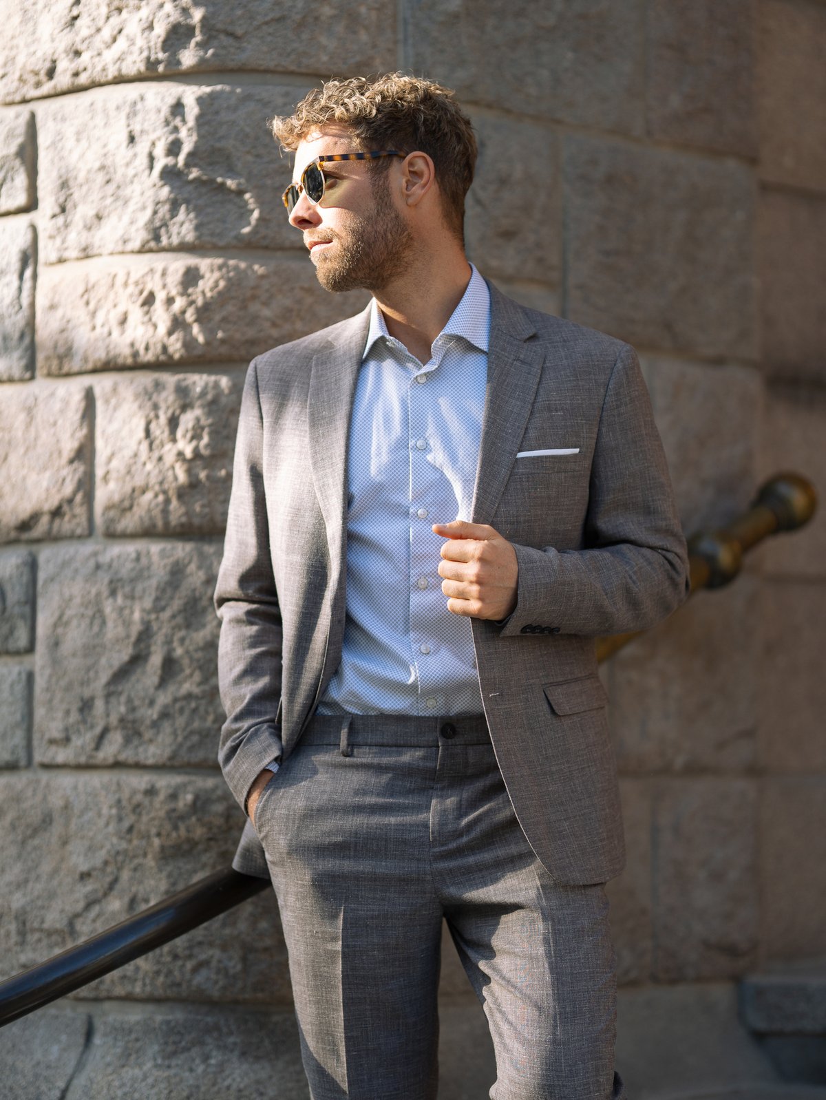 Selected Homme Slim-Oasis Linen Blazer Dark Sand Melange