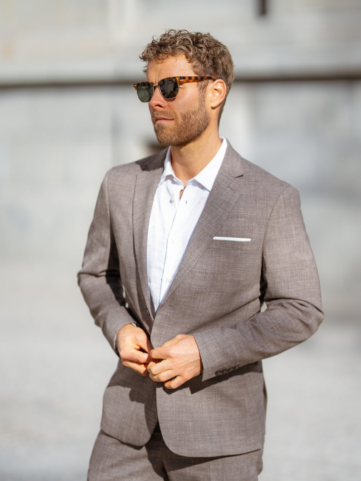 Selected Homme Slim-Oasis Linen Blazer Dark Sand Melange