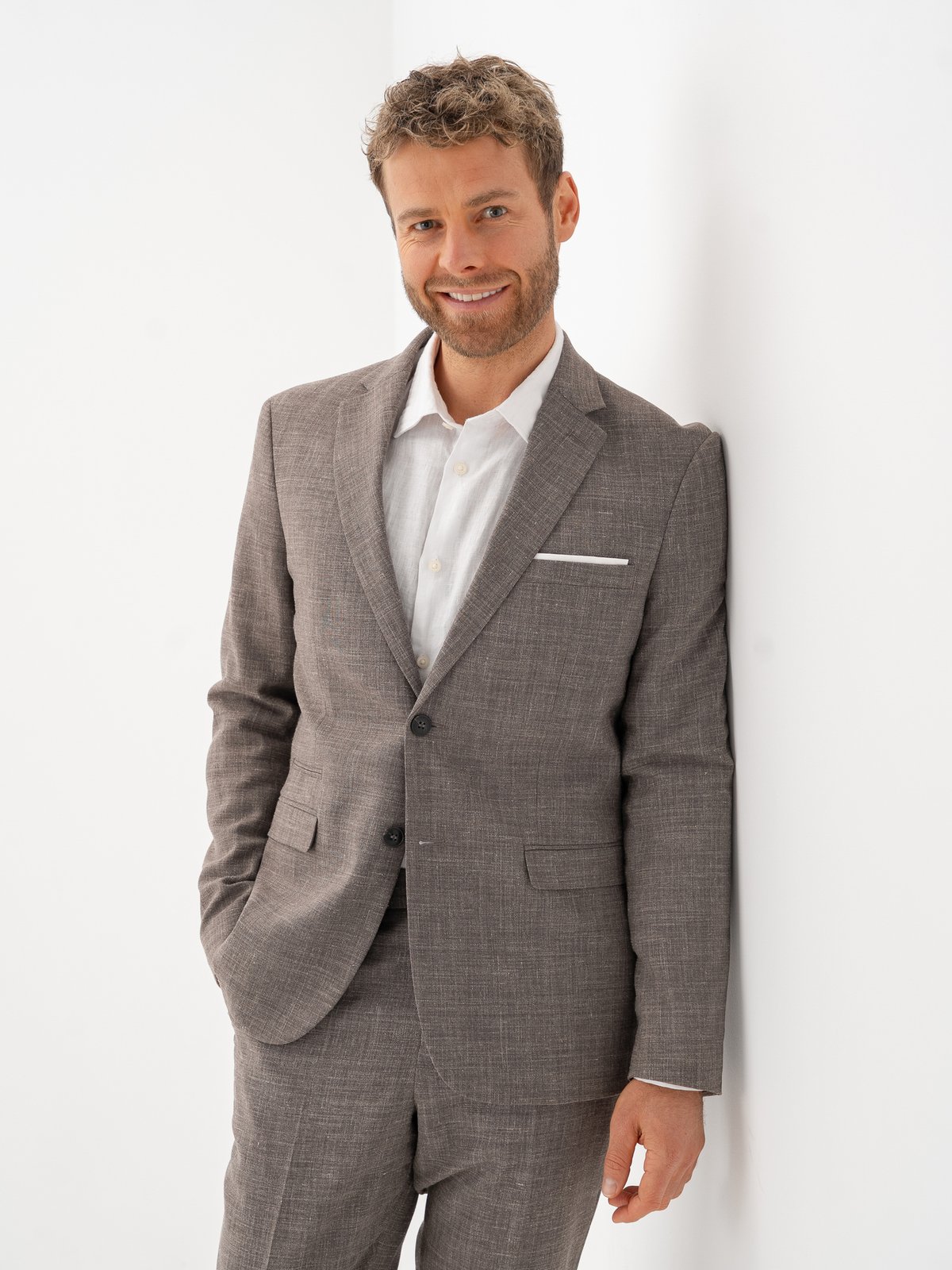 Selected Homme Slim-Oasis Linen Blazer Dark Sand Melange