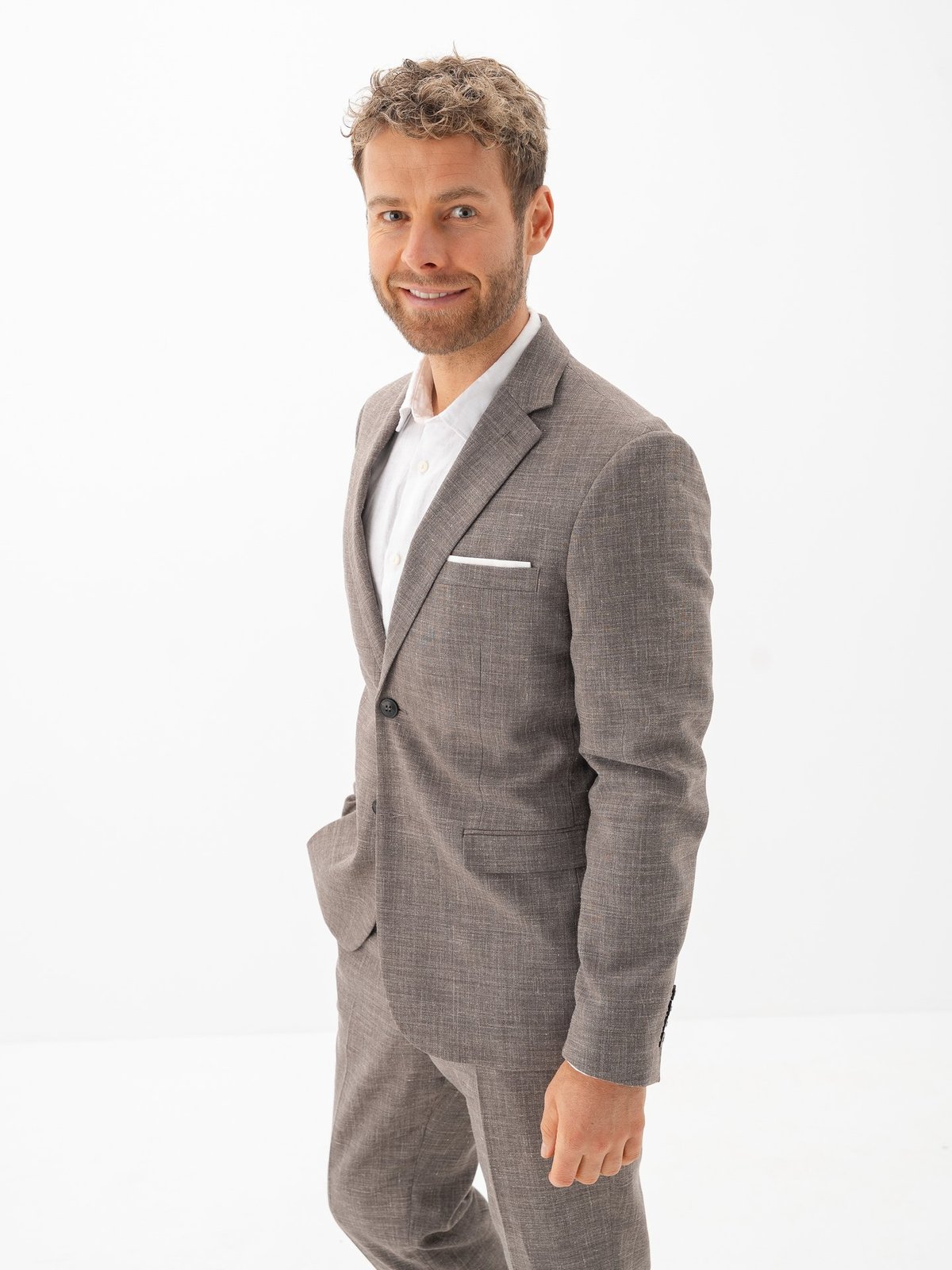 Selected Homme Slim-Oasis Linen Blazer Dark Sand Melange