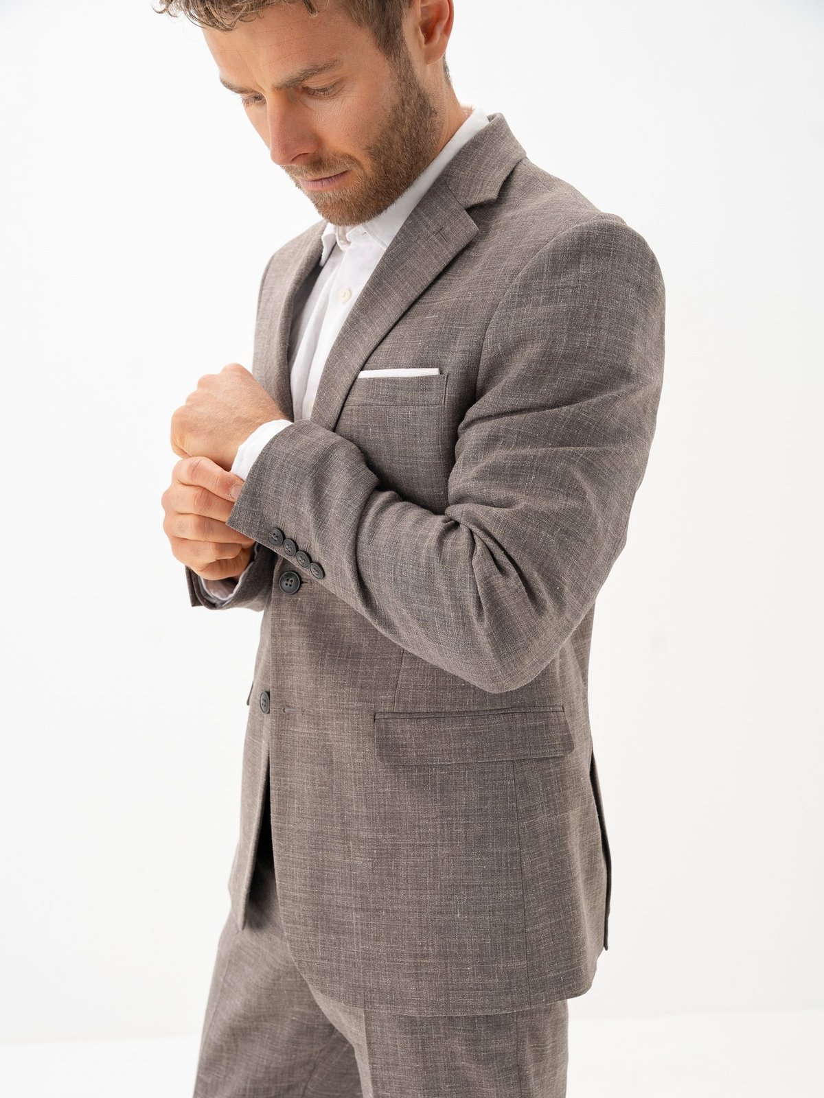 Selected Homme Slim-Oasis Linen Blazer Dark Sand Melange