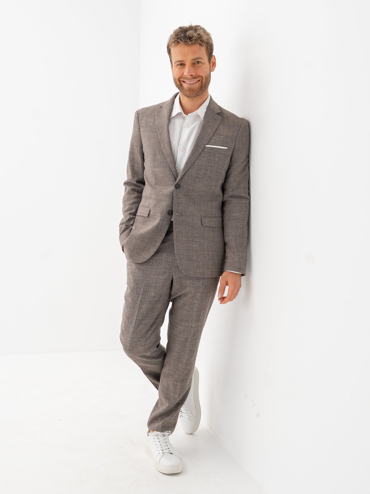 Selected Homme Slim-Oasis Linen Blazer Dark Sand Melange