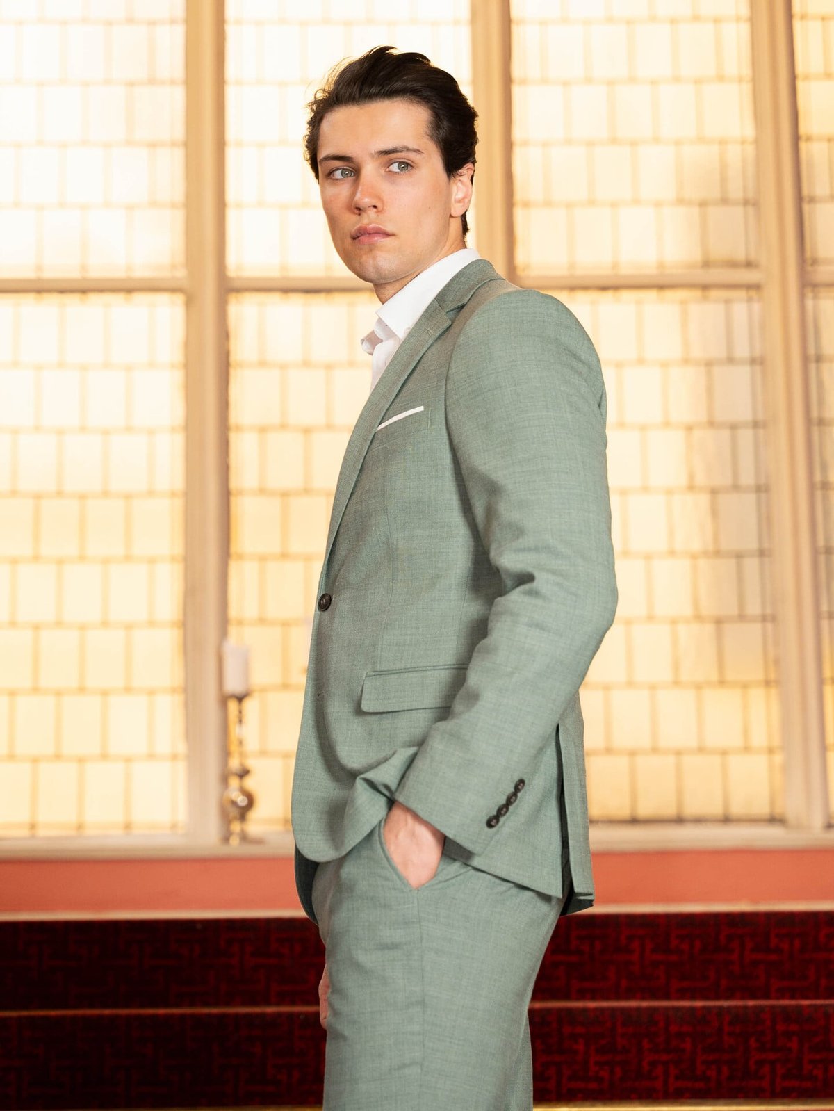 Selected Homme Slim-Oasis Linen Blazer Light Green Melange