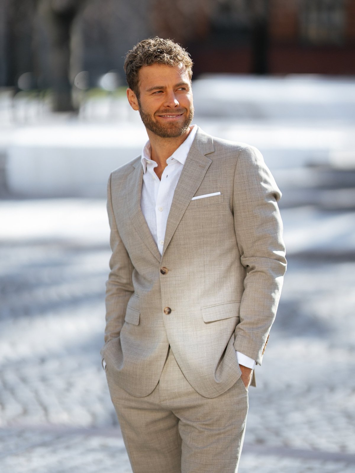 Selected Homme Slim-Oasis Linen Blazer Sand