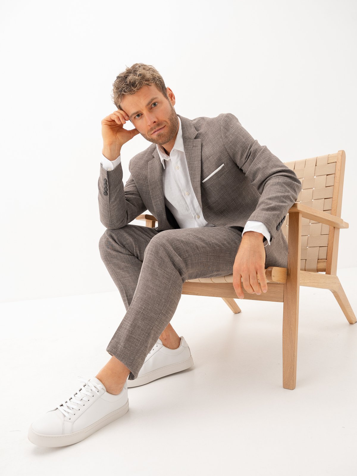 Selected Homme Slim-Oasis Linen Trousers Dark Sand Melange