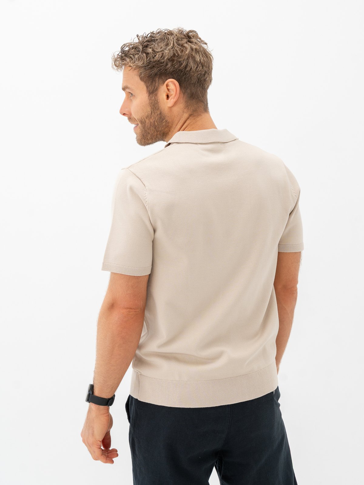 Selected Homme Teller Short Sleeve Knit Polo Oatmeal