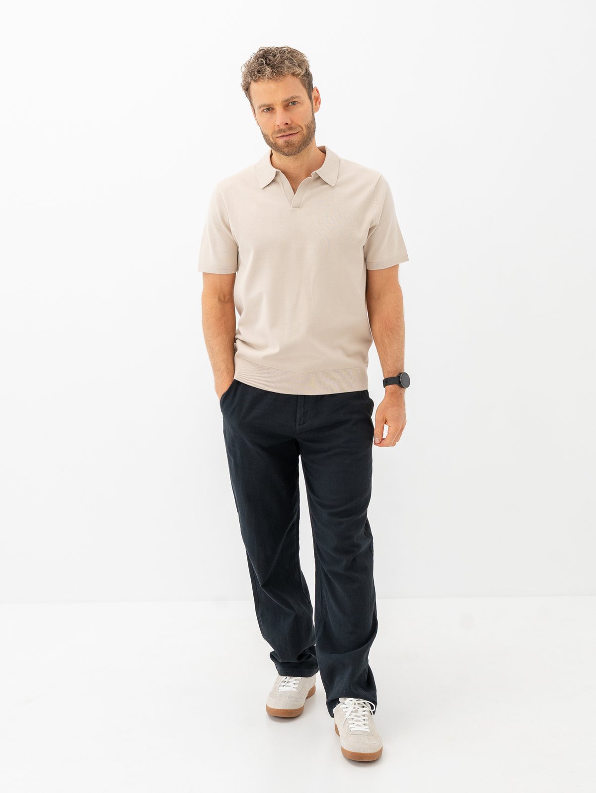 Selected Homme Teller Short Sleeve Knit Polo Oatmeal