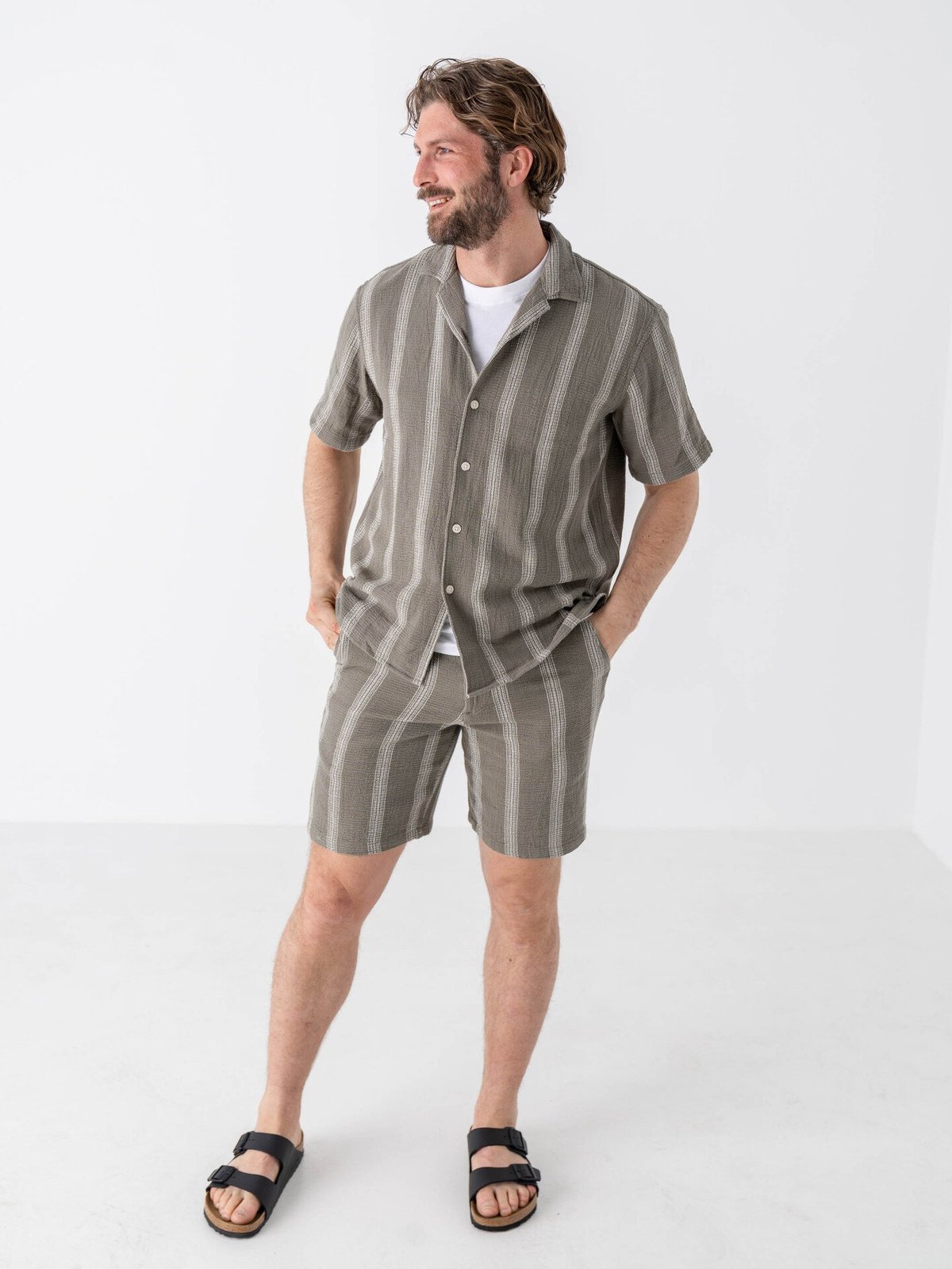 Selected Homme Reg Sal Shorts Vetiver Wide Stripes