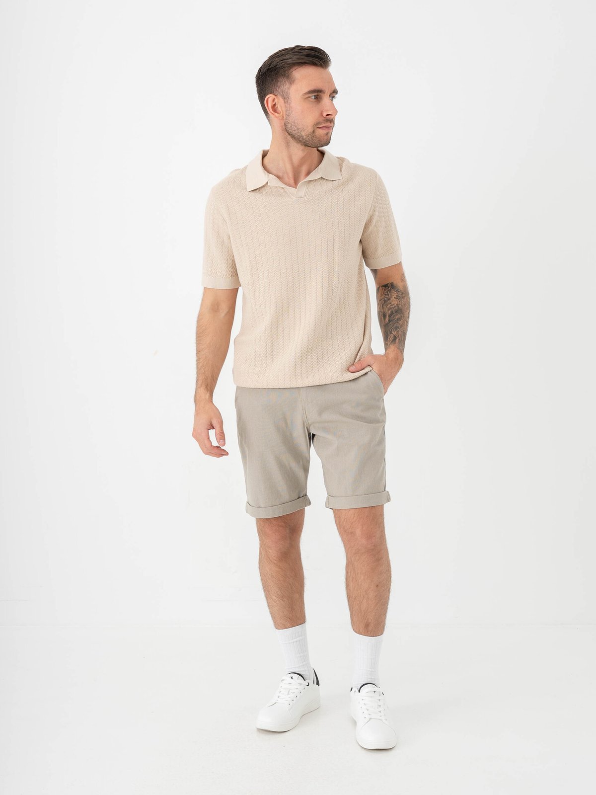 Selected Homme Slim Luton Flex Shorts Vetiver W. Oatmeal