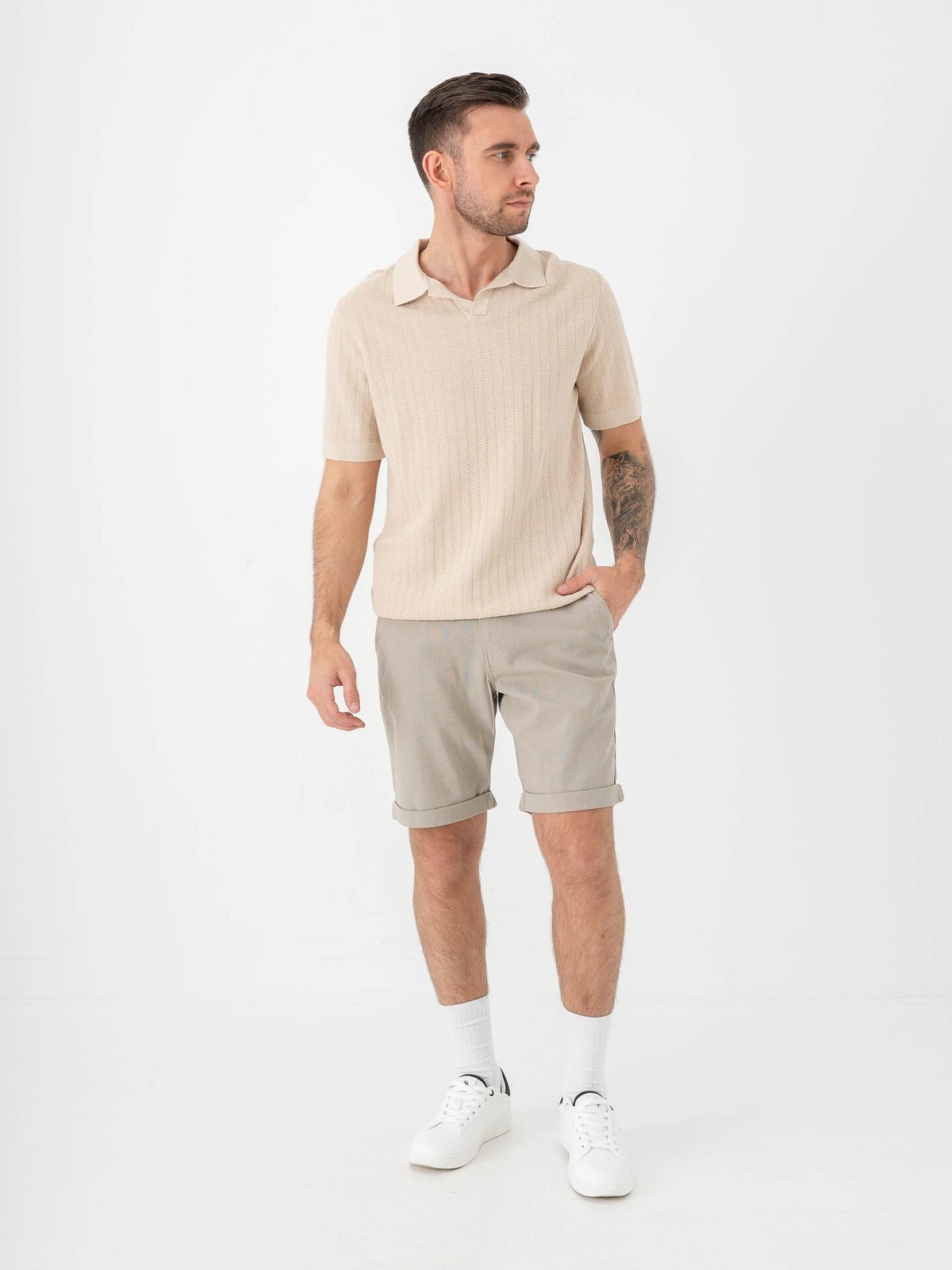 Selected Homme Slim Luton Flex Shorts Vetiver W. Oatmeal