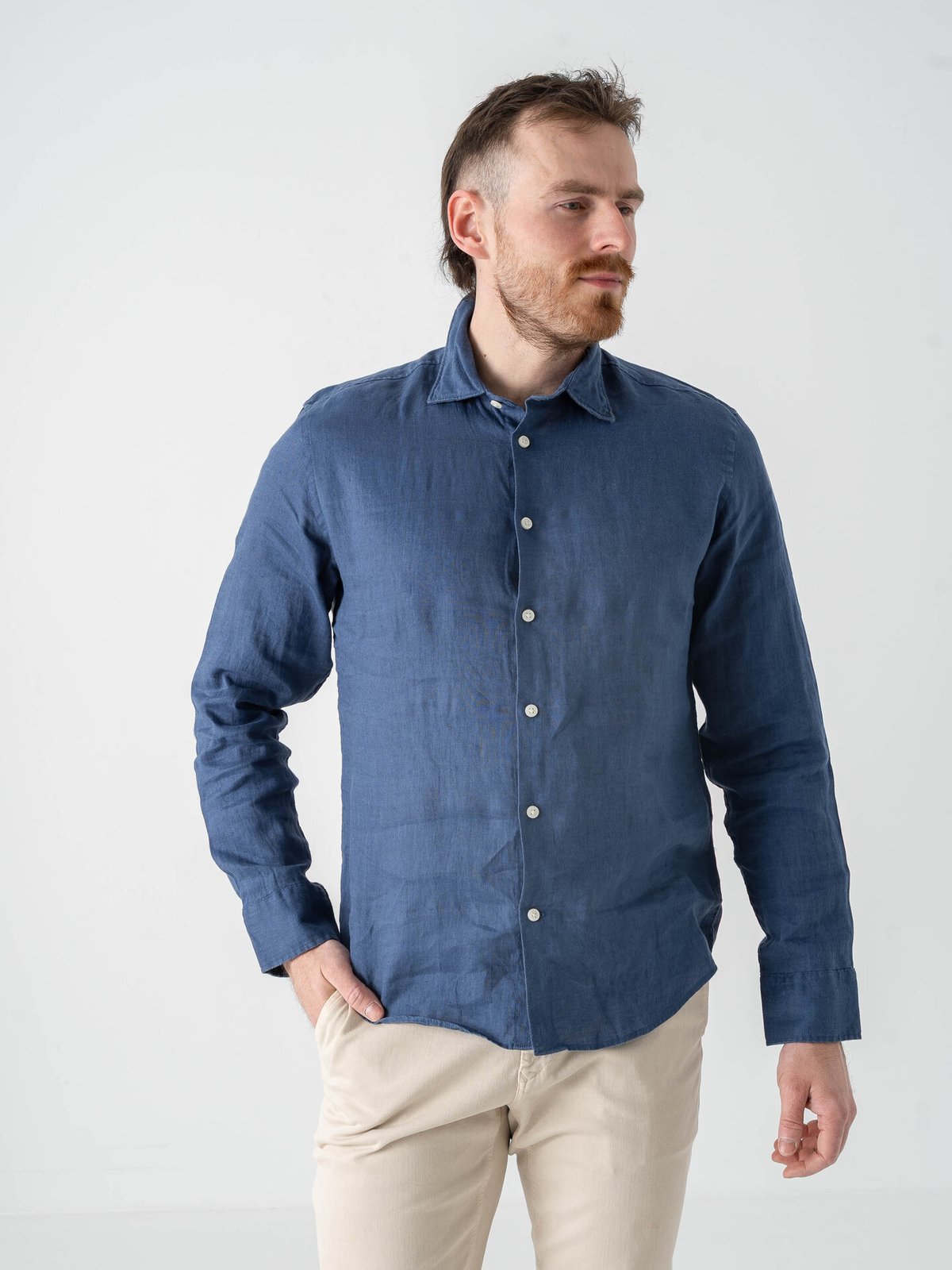 Selected Homme Reg Kylian Linen Shirt Long Sleeve Classic Oceana