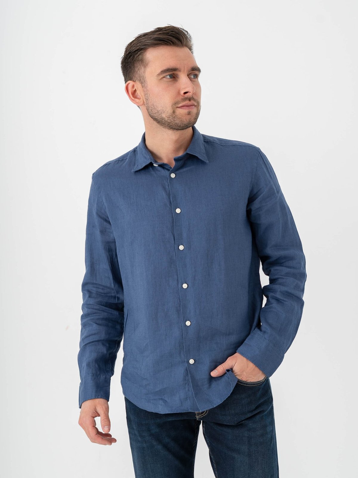 Selected Homme Reg Kylian Linen Shirt Long Sleeve Classic Oceana