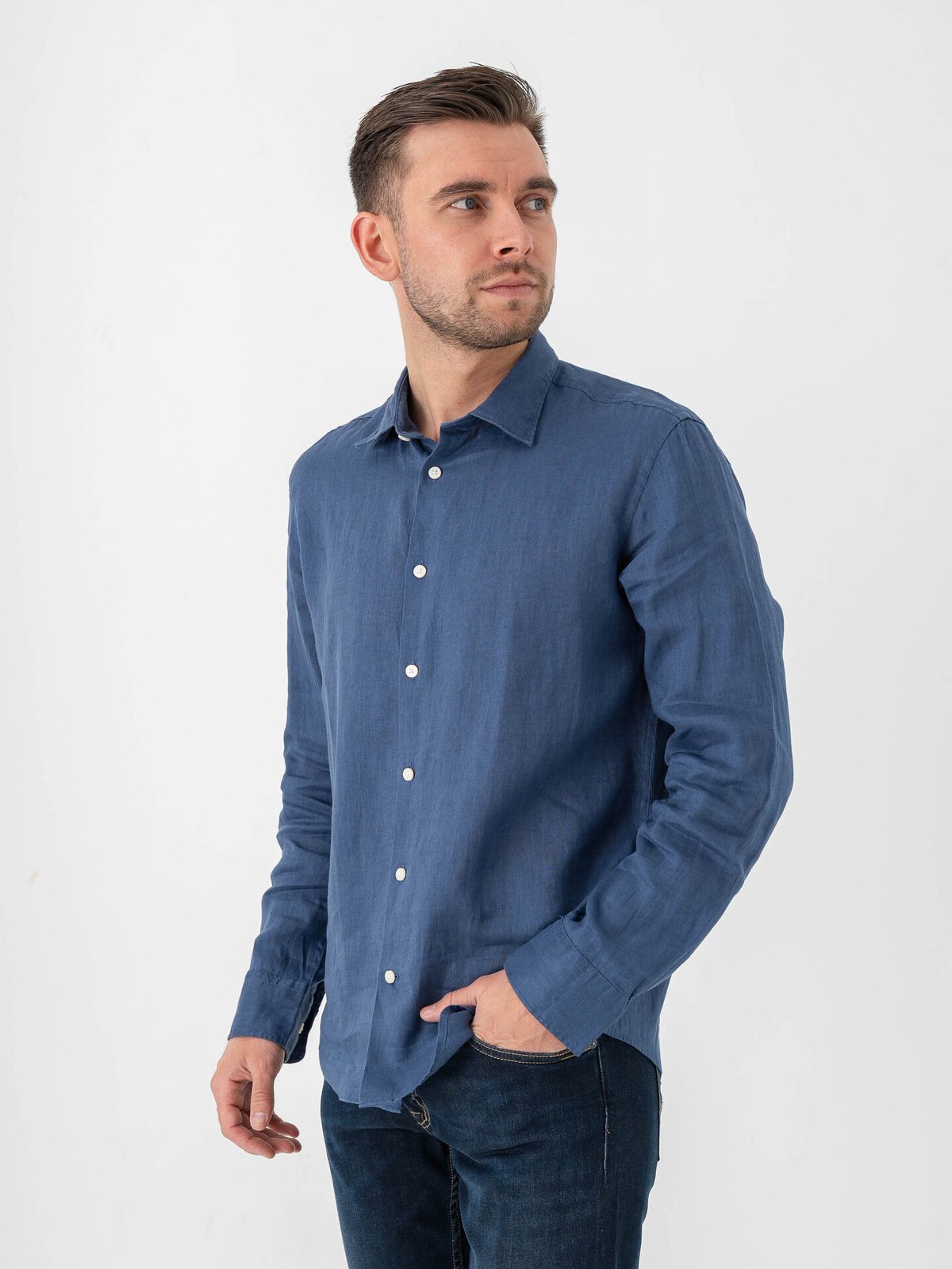 Selected Homme Reg Kylian Linen Shirt Long Sleeve Classic Oceana