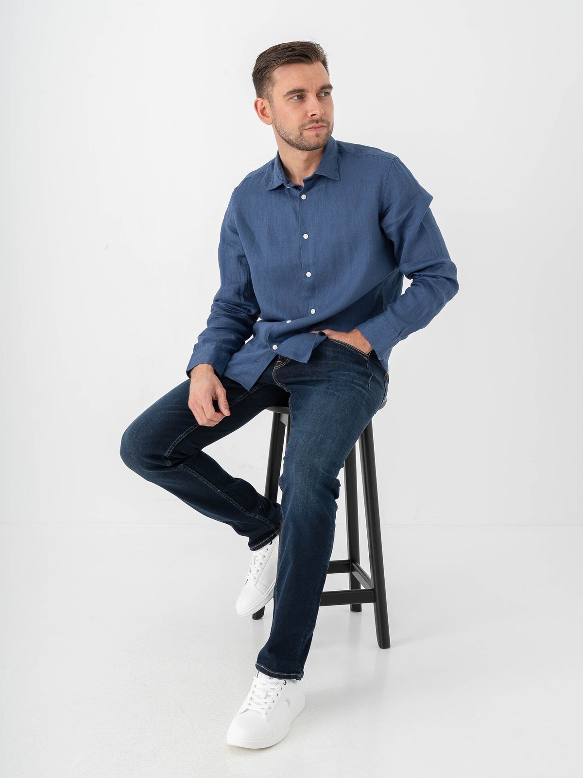 Selected Homme Reg Kylian Linen Shirt Long Sleeve Classic Oceana