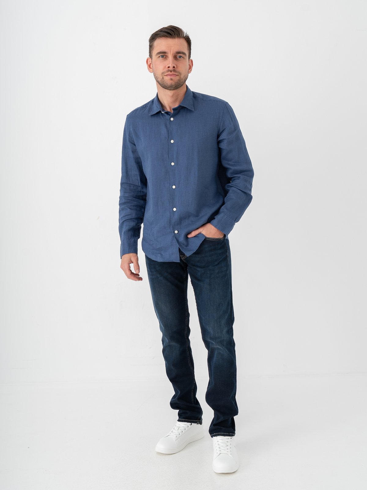 Selected Homme Reg Kylian Linen Shirt Long Sleeve Classic Oceana