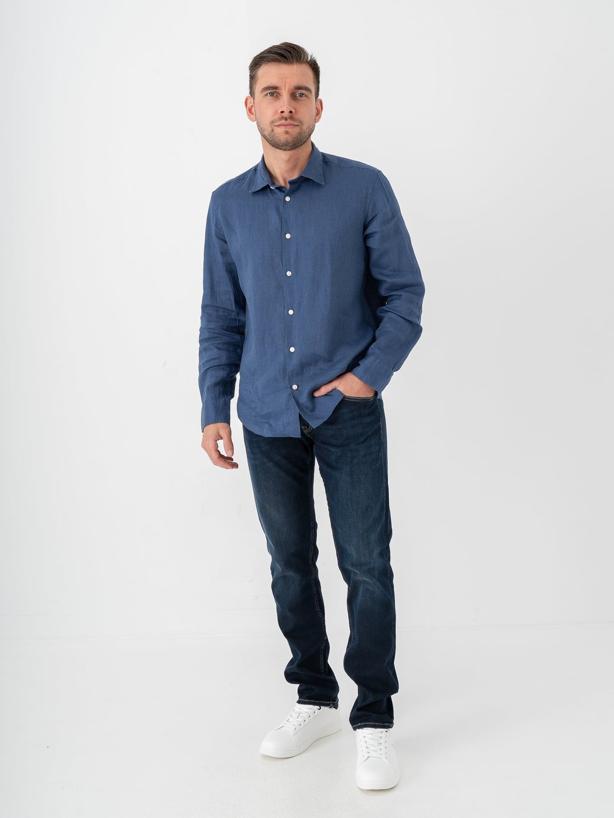 Selected Homme Reg Kylian Linen Shirt Long Sleeve Classic Oceana