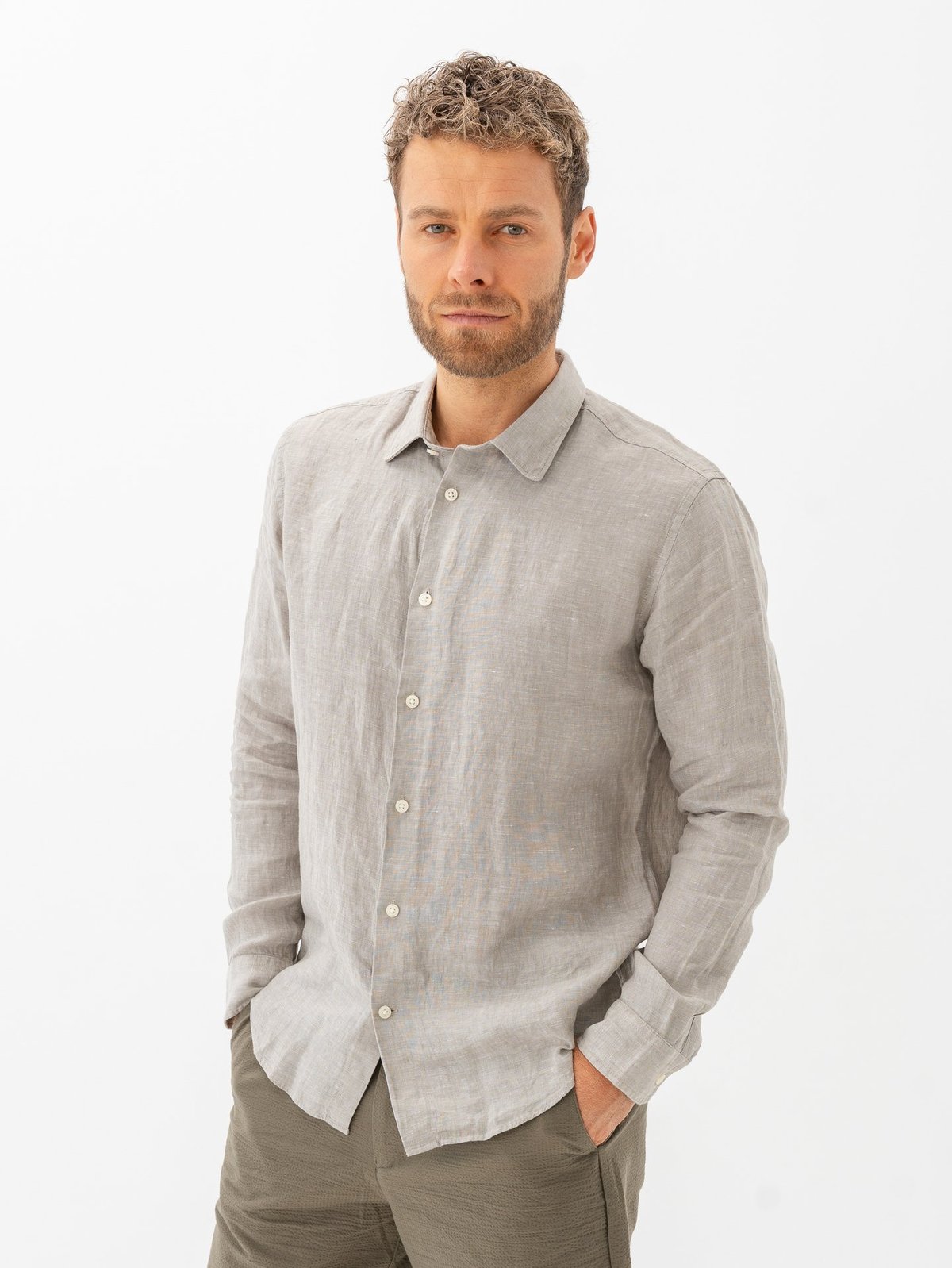 Selected Homme Reg Kylian Linen Shirt Long Sleeve Classic Vetiver