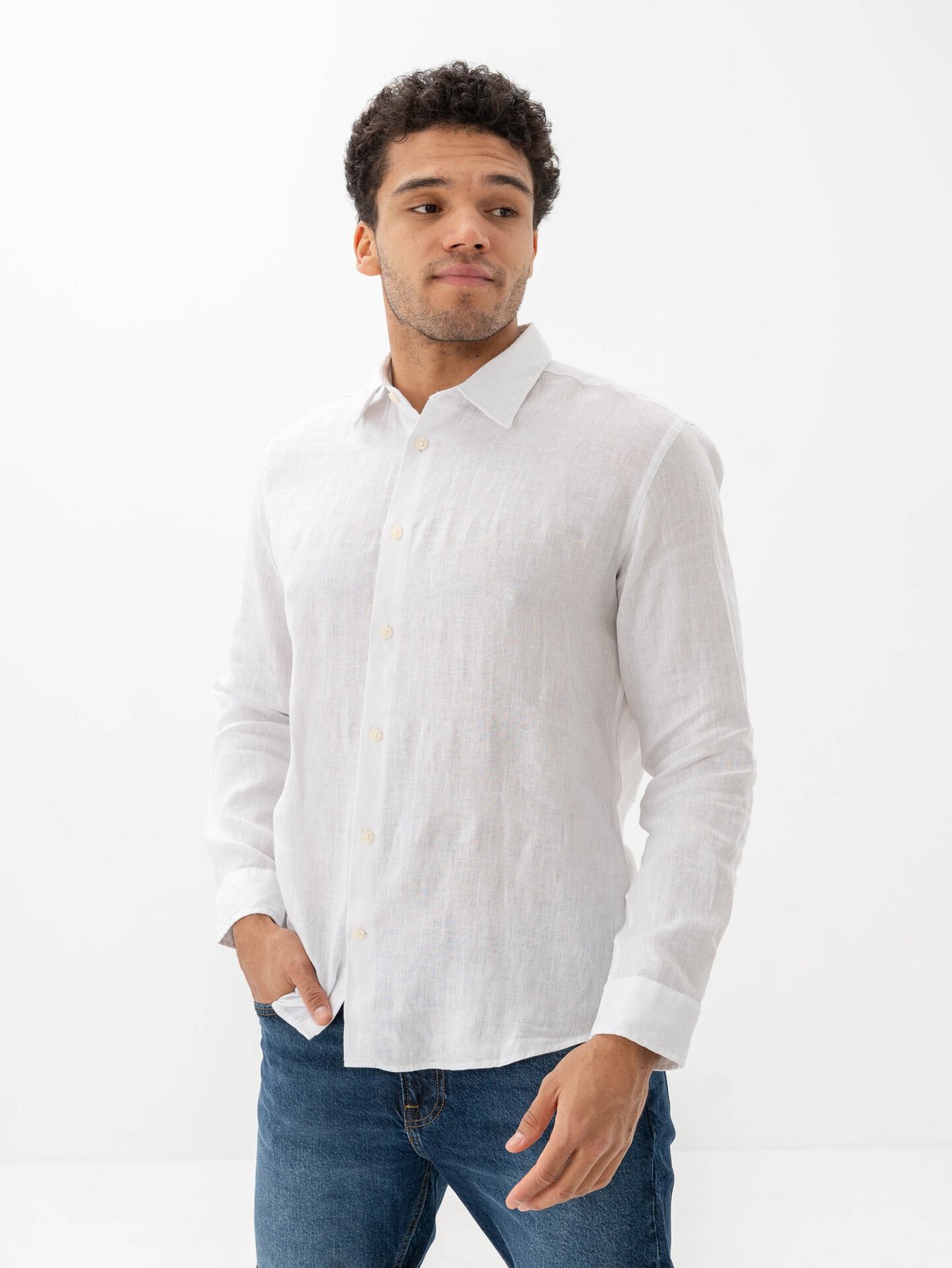 Selected Homme Reg Kylian Linen Shirt Long Sleeve Classic White