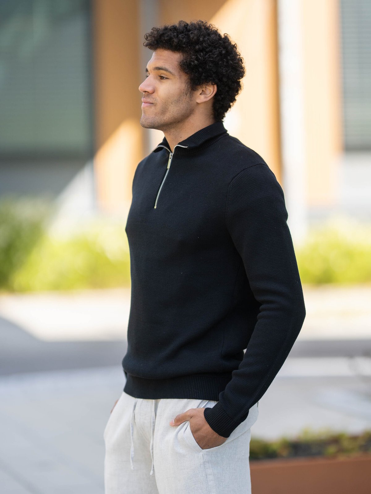 Selected Homme Dane Long Sleeve Knit Structure Half Zip Black