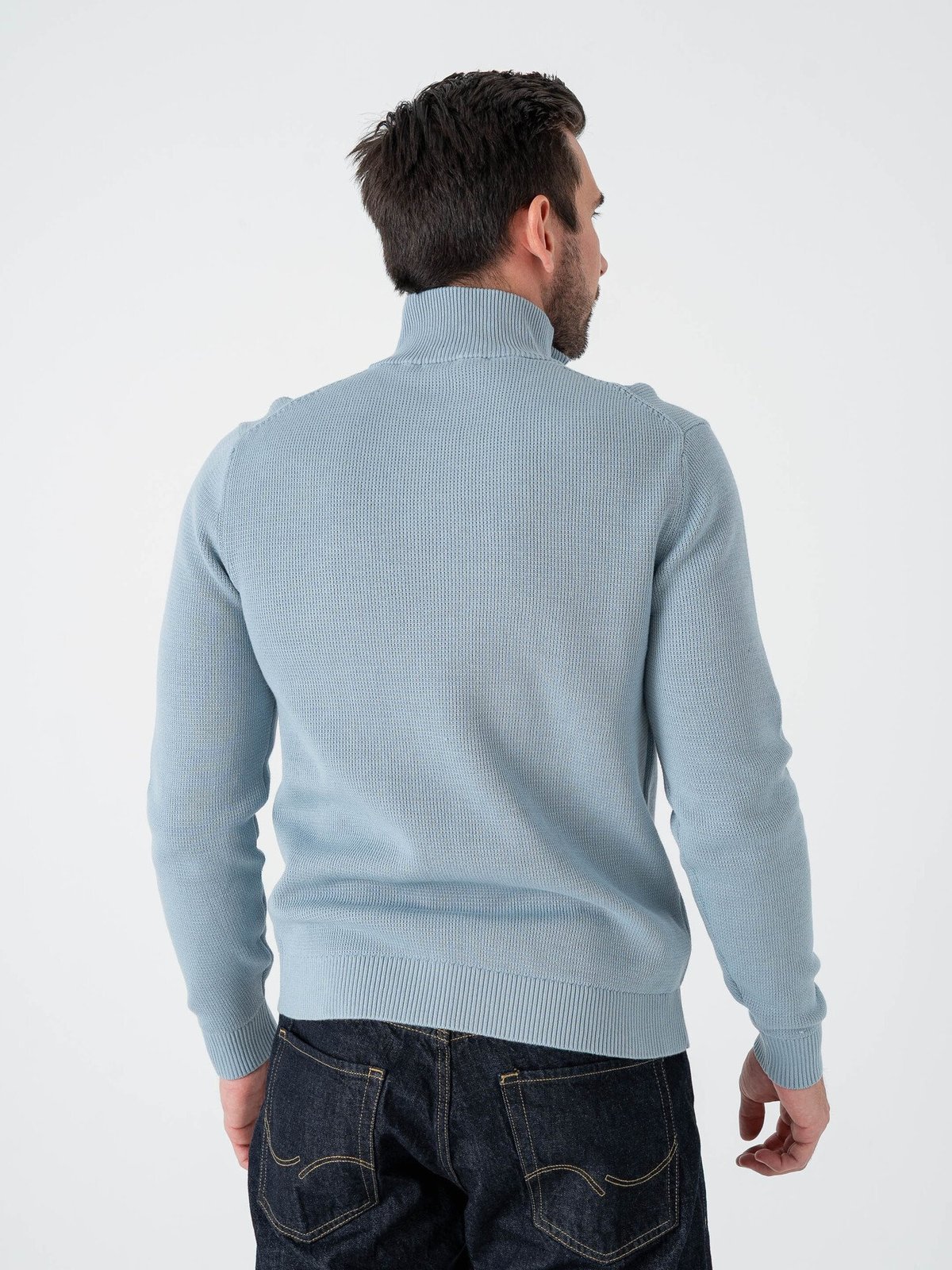 Selected Homme Dane Long Sleeve Knit Structure Half Zip Dusty Blue