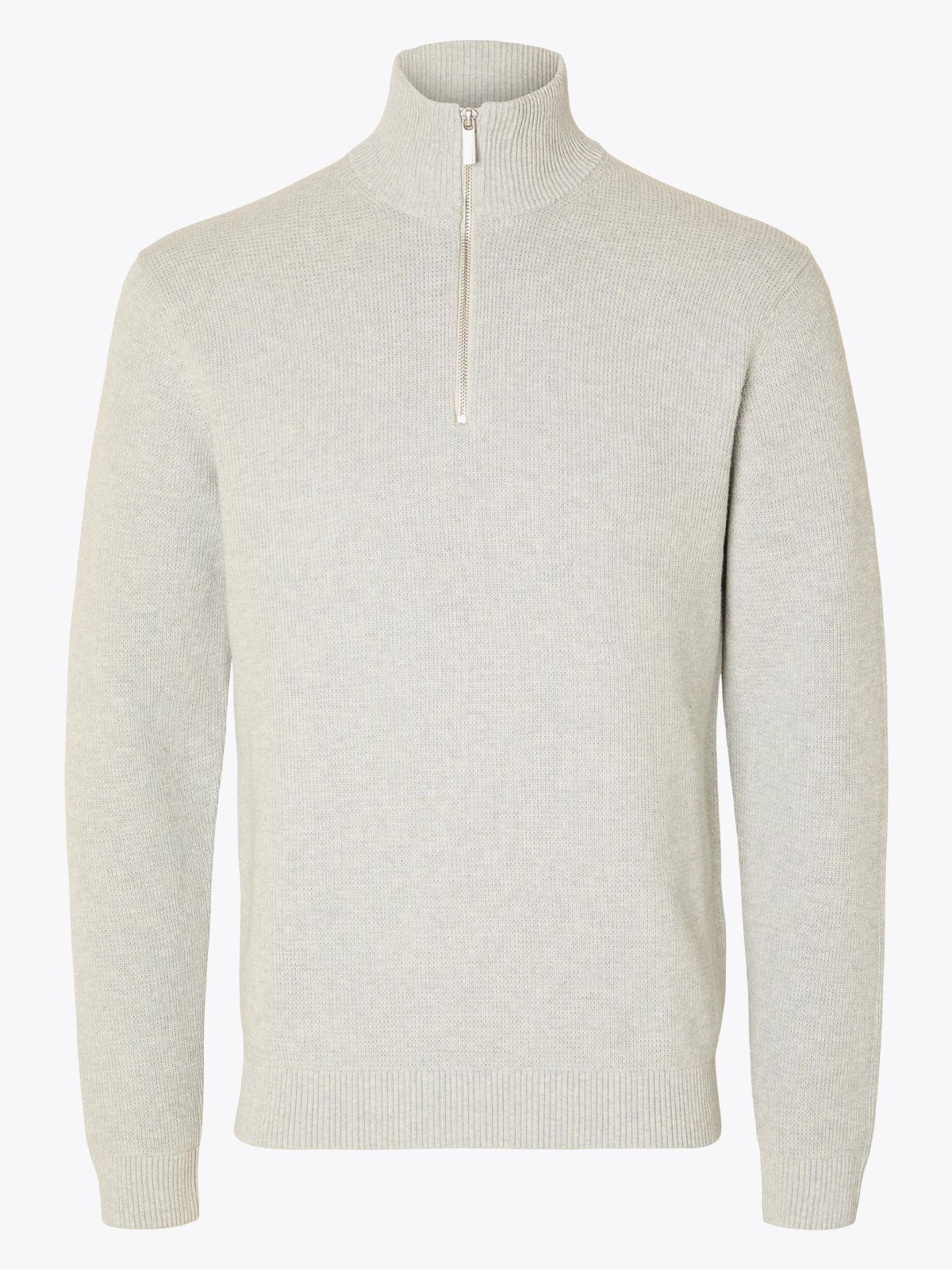 Selected Homme Dane Long Sleeve Knit Structure Half Zip Light Grey Melange