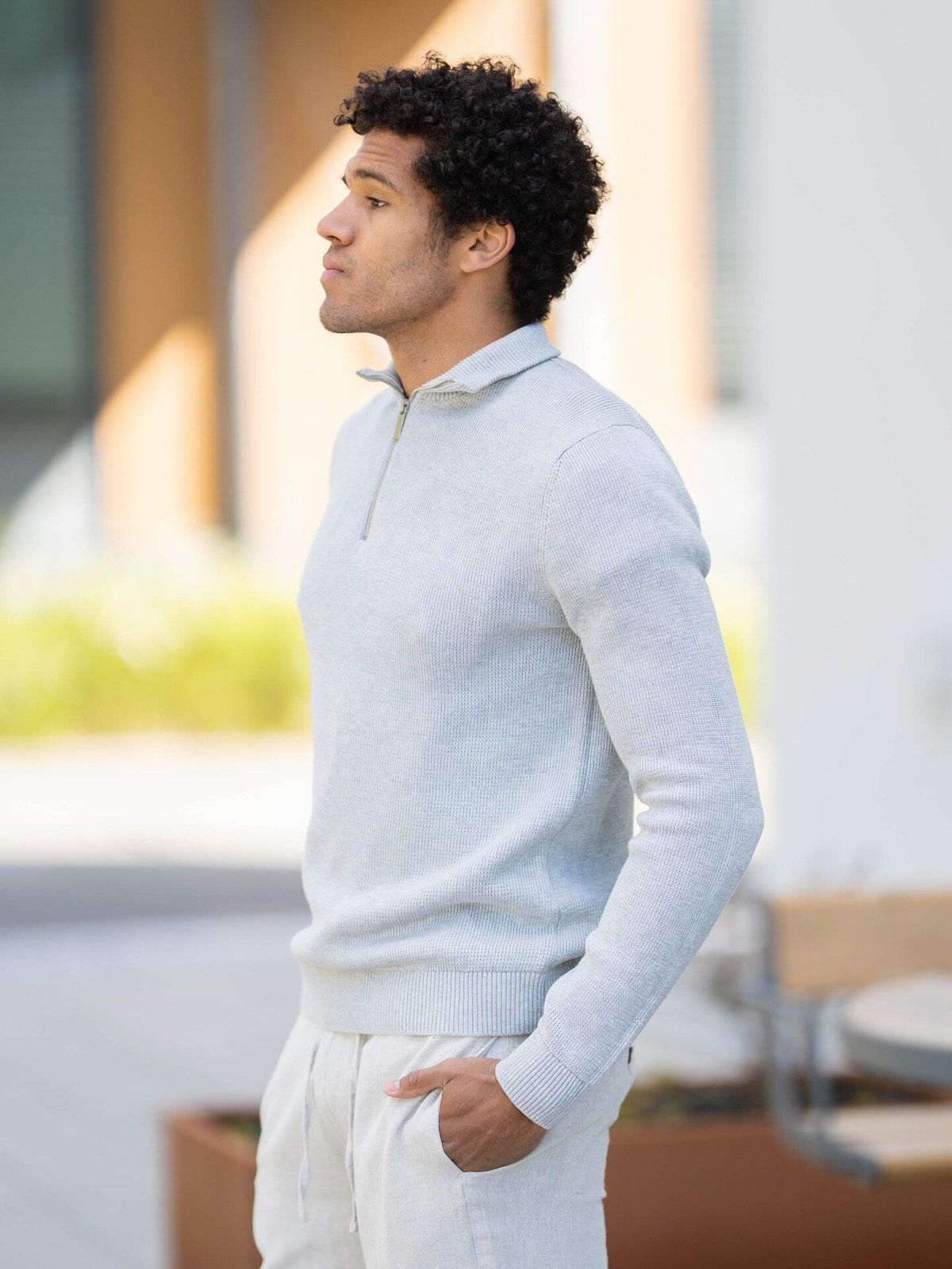 Selected Homme Dane Long Sleeve Knit Structure Half Zip Light Grey Melange