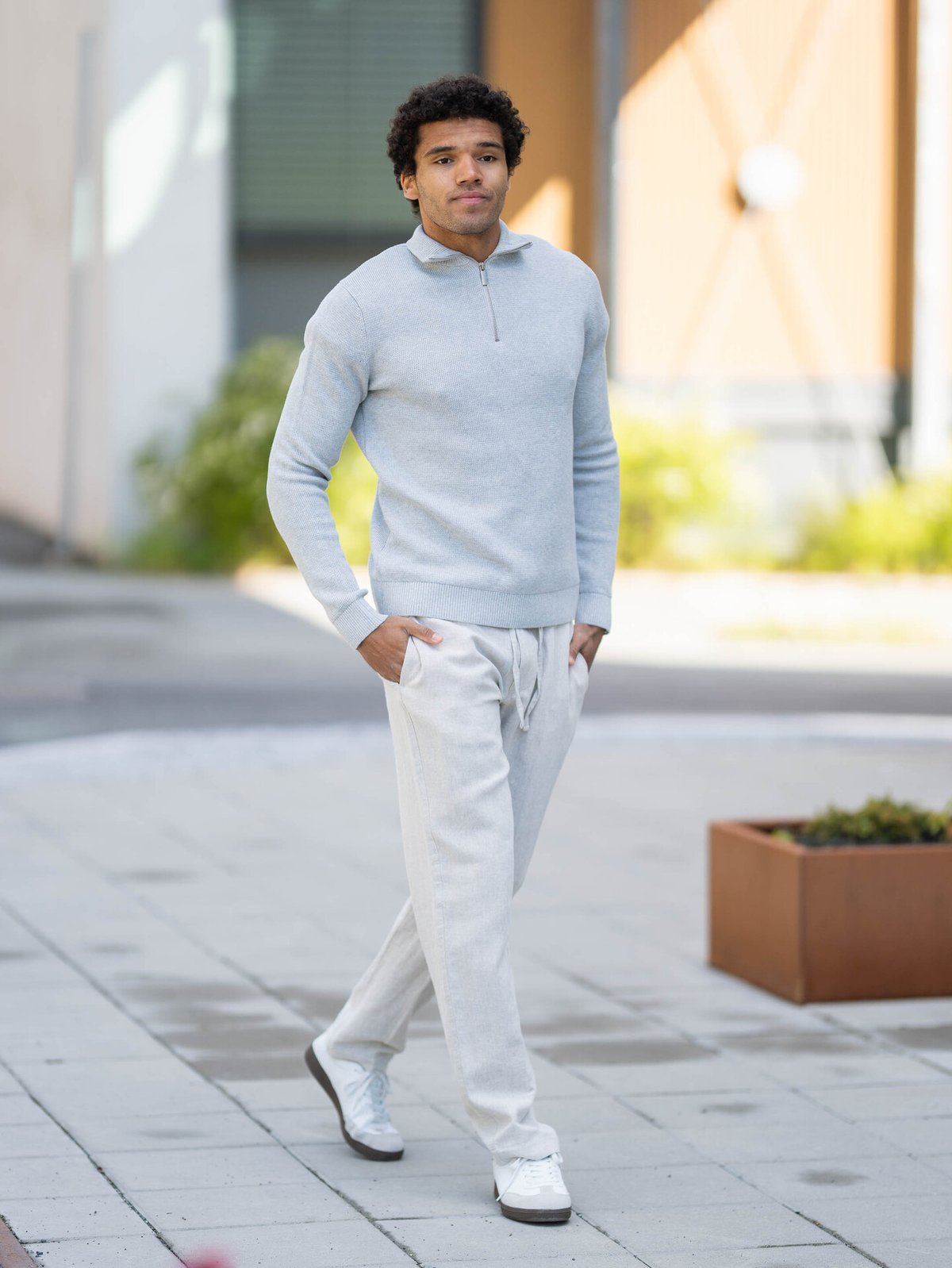 Selected Homme Dane Long Sleeve Knit Structure Half Zip Light Grey Melange