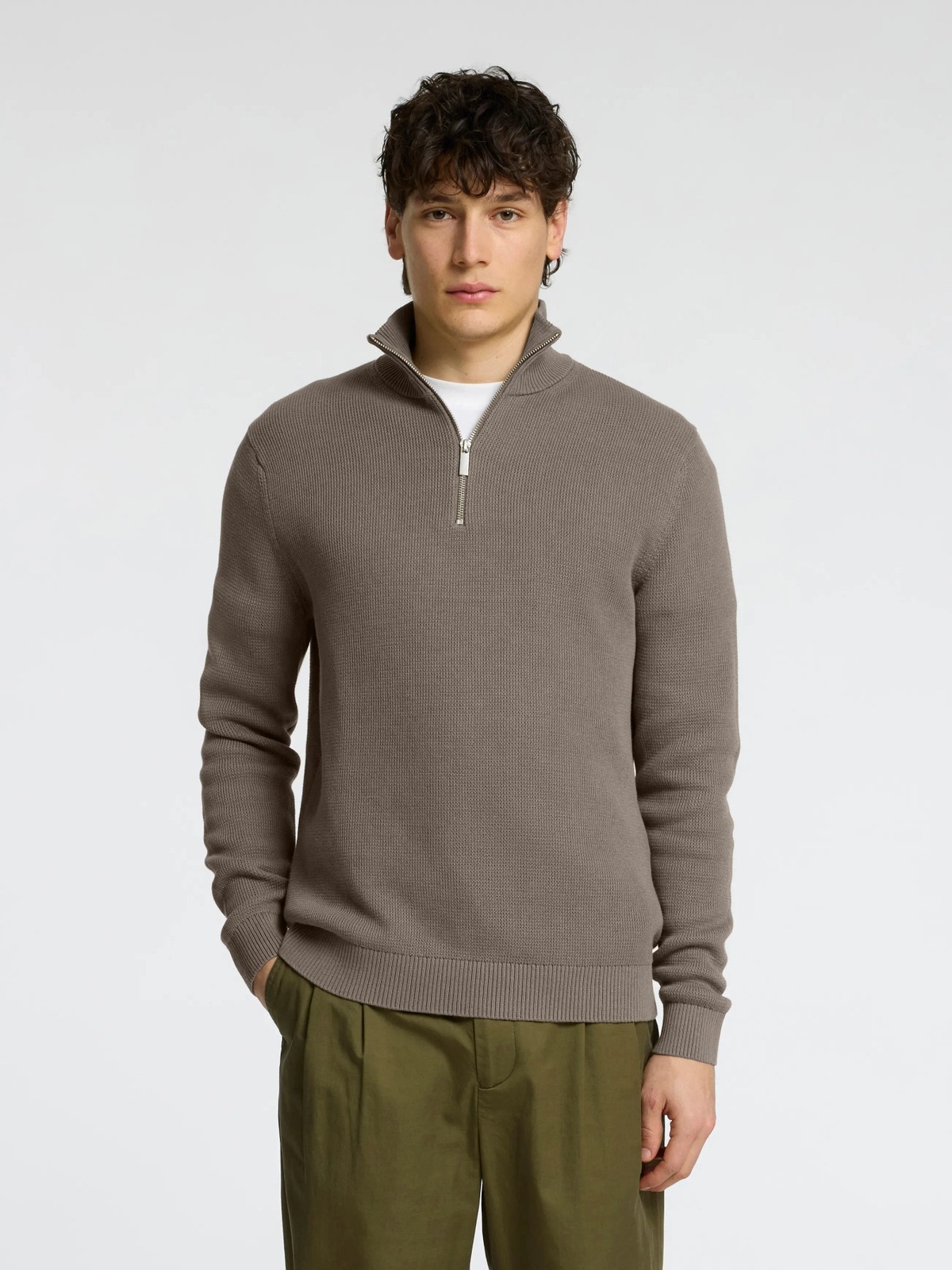 Selected Homme Dane Long Sleeve Knit Structure Half Zip Morel