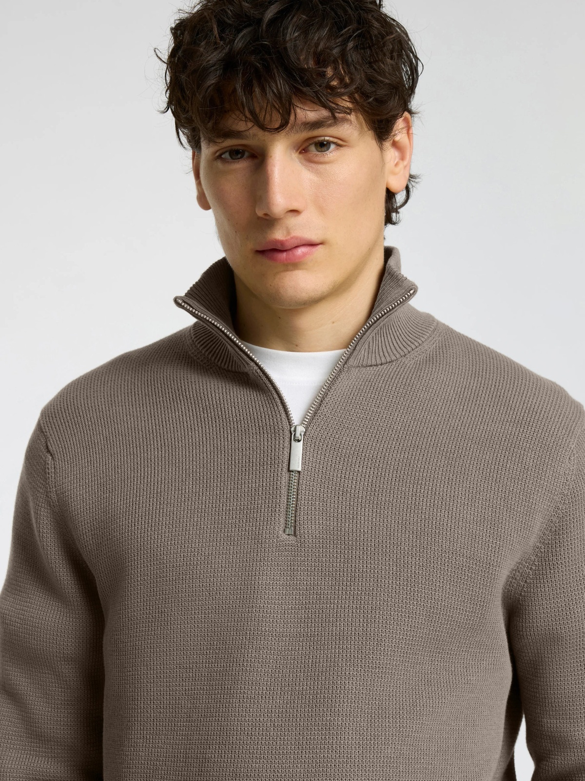 Selected Homme Dane Long Sleeve Knit Structure Half Zip Morel