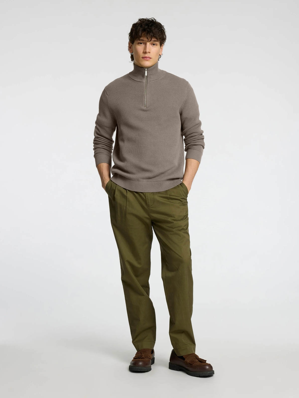 Selected Homme Dane Long Sleeve Knit Structure Half Zip Morel