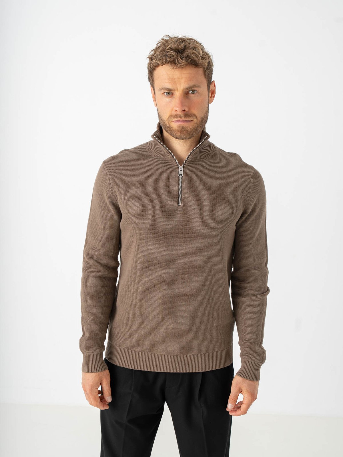Selected Homme Dane Long Sleeve Knit Structure Half Zip Morel