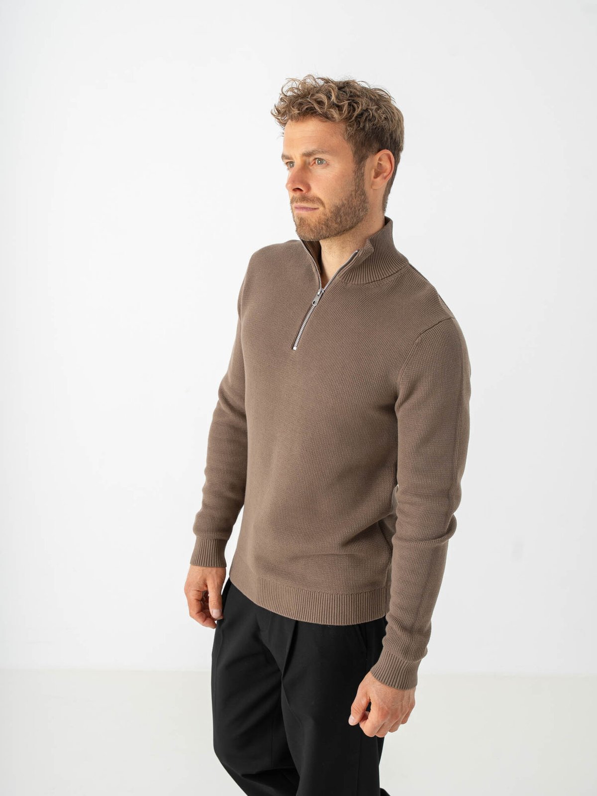 Selected Homme Dane Long Sleeve Knit Structure Half Zip Morel