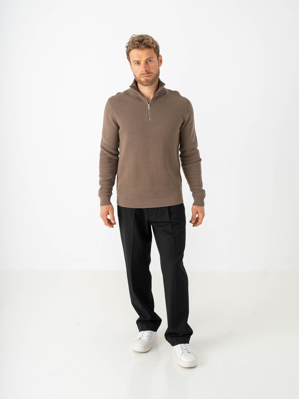 Selected Homme Dane Long Sleeve Knit Structure Half Zip Morel