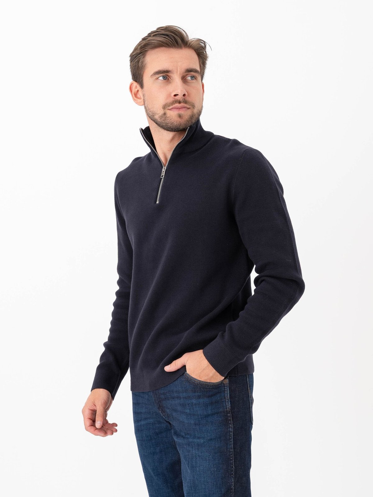 Selected Homme Dane Long Sleeve Knit Structure Half Zip Sky Captain