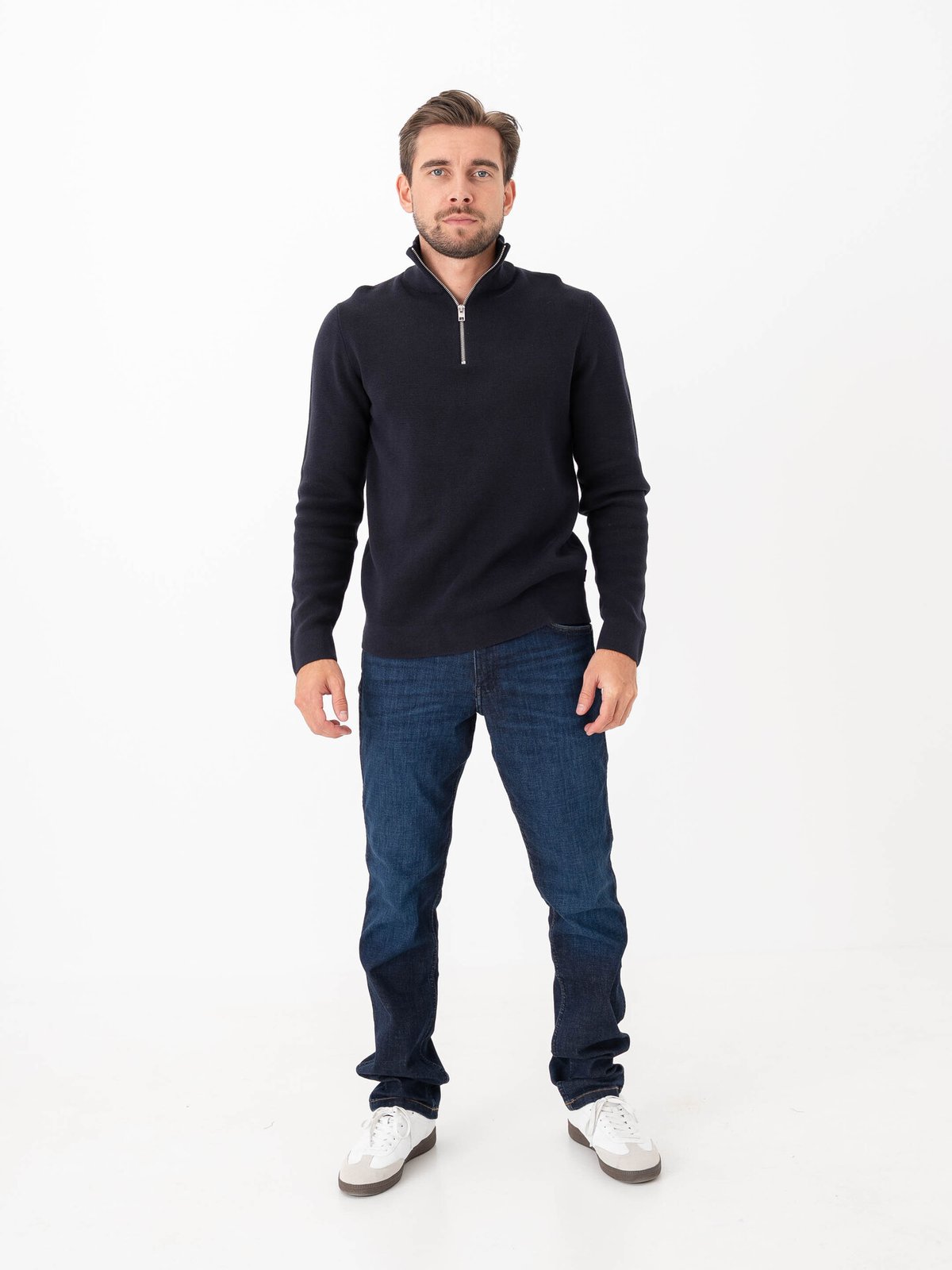 Selected Homme Dane Long Sleeve Knit Structure Half Zip Sky Captain