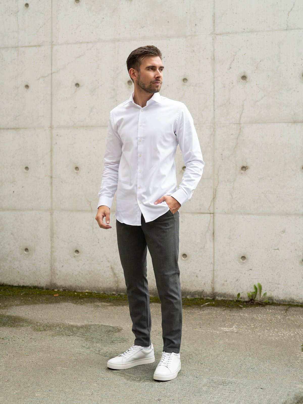 Selected Homme Slim Performance Shirt Long Sleeve Bright White