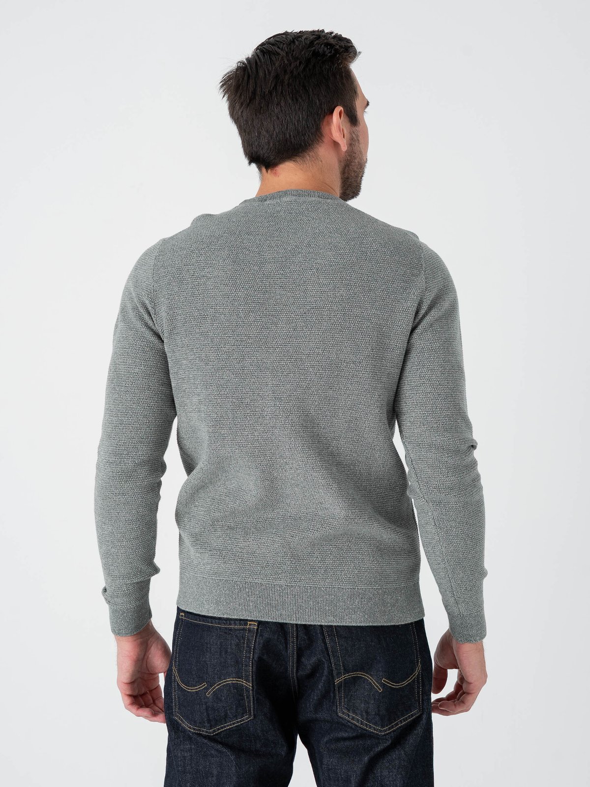 Selected Homme Ross Long Sleeve Knit Structure Crew Neck Balsam Green Aqua Gray