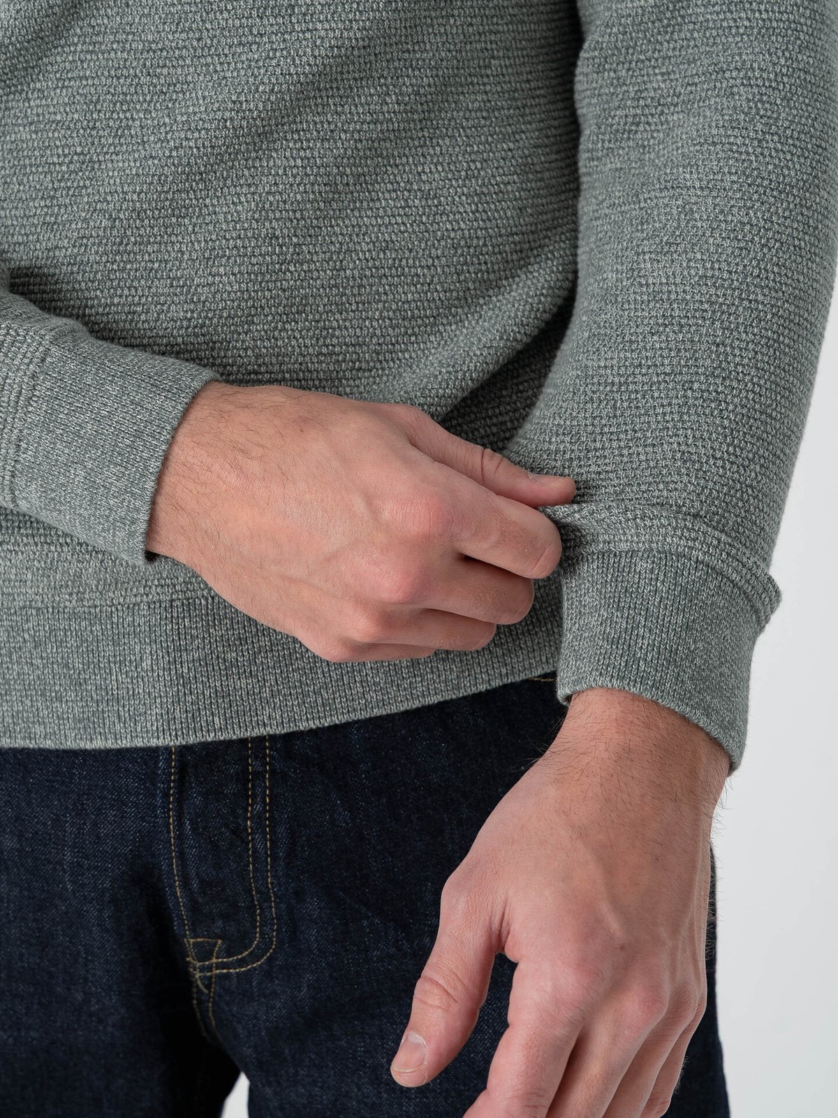 Selected Homme Ross Long Sleeve Knit Structure Crew Neck Balsam Green Aqua Gray