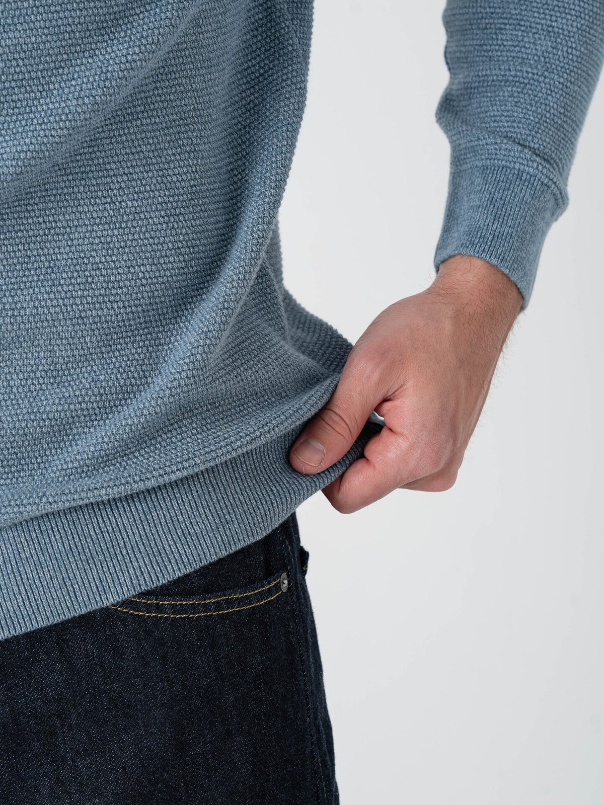 Selected Homme Ross Long Sleeve Knit Structure Crew Neck Blue Mirage Dusty Blue