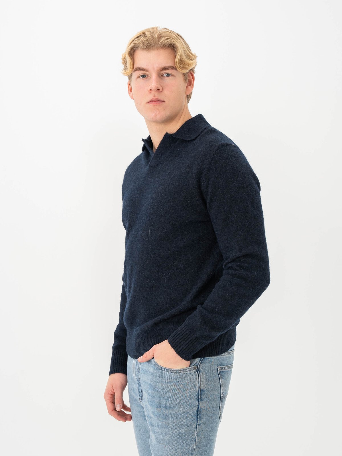 Selected Homme Rai Long Sleeve Knit Open Polo Sky Captain