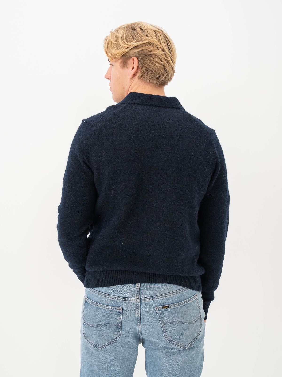 Selected Homme Rai Long Sleeve Knit Open Polo Sky Captain