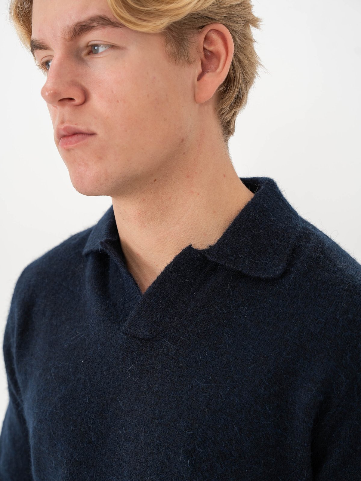 Selected Homme Rai Long Sleeve Knit Open Polo Sky Captain