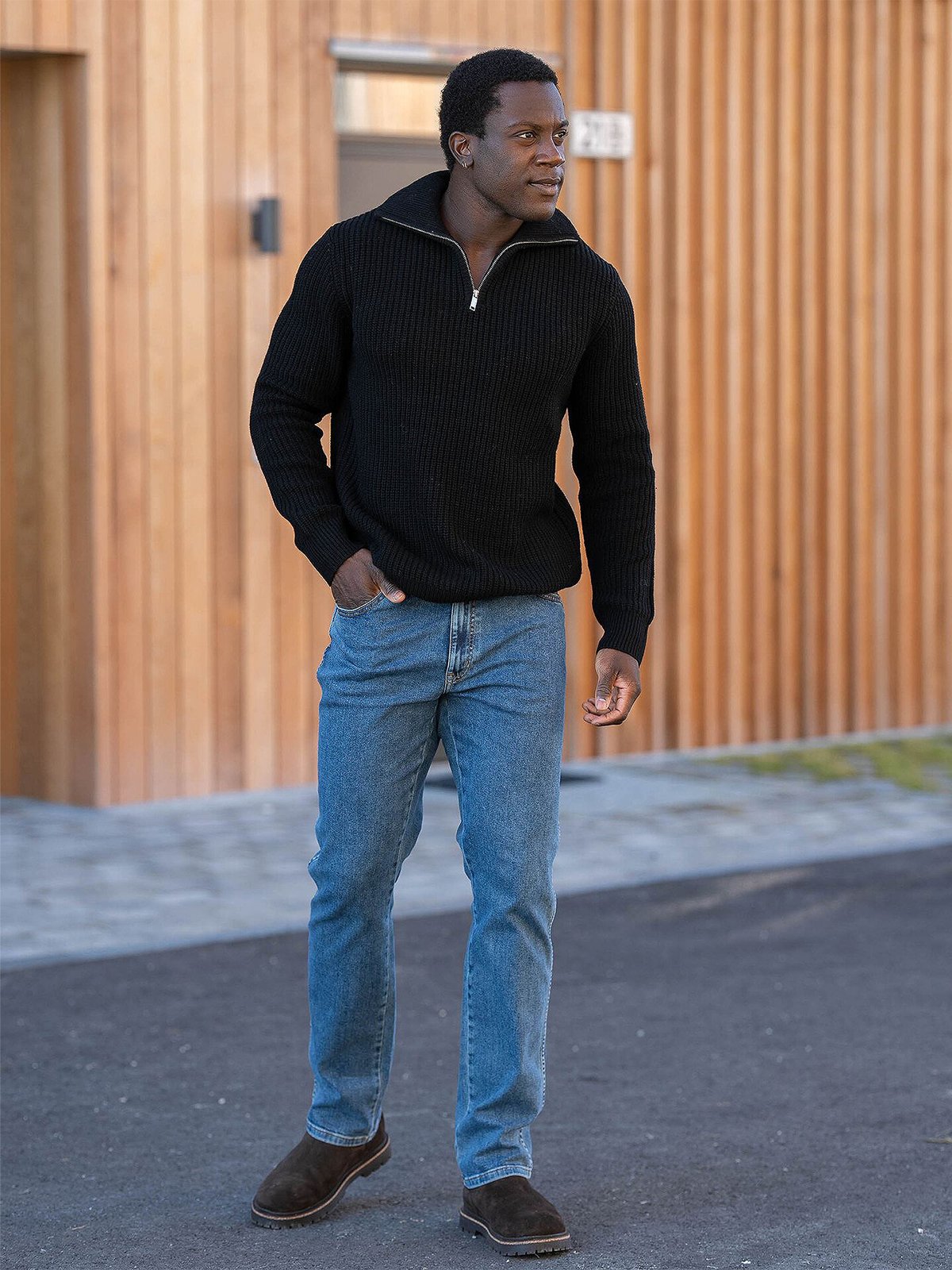 Selected Homme Land Long Sleeve Knit Half Zip Black