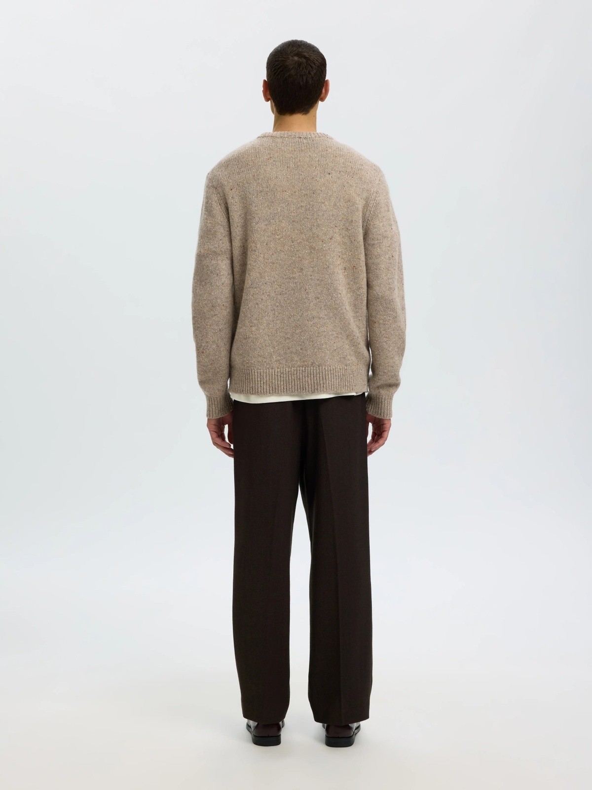 Selected Homme Cody Long Sleeve Knit Crew Neck Oatmeal Neps
