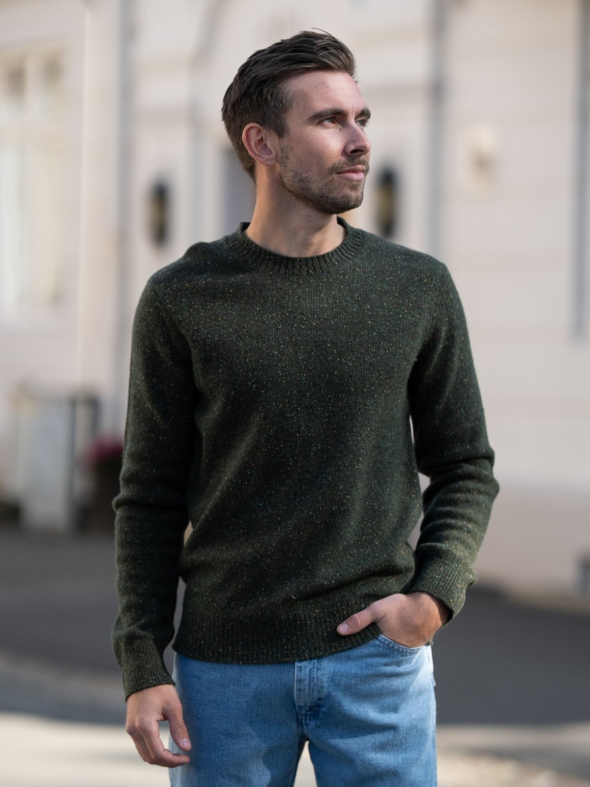 Selected Homme Neil Long Sleeve Knit Neps Crew Neck Forest Night Neps