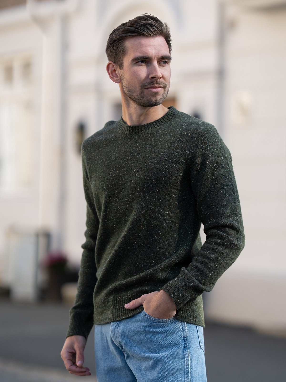 Selected Homme Neil Long Sleeve Knit Neps Crew Neck Forest Night Neps