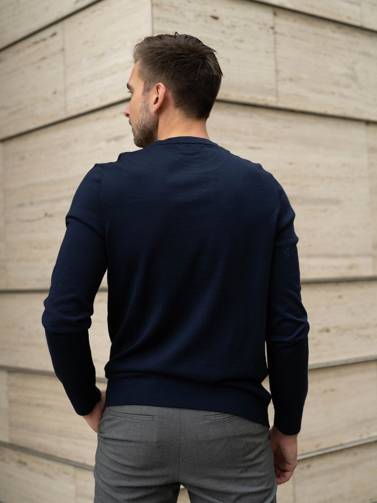 Selected Homme Tray Long Sleeve Knit Merino Crew Neck Navy Blazer
