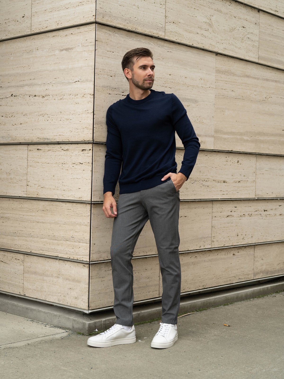 Selected Homme Tray Long Sleeve Knit Merino Crew Neck Navy Blazer